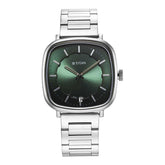 Titan Shaped Case Men's Watch Analog Green Dial with Silver Stainless Steel Band, 1885SM01